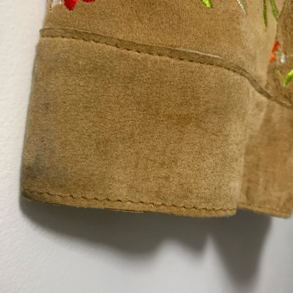 Vintage Avanti New York Small Tan Suede Leather Floral Bird Embroidered Jacket - Picture 15 of 15